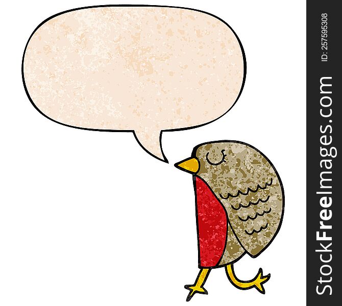 Cartoon Bird And Speech Bubble In Retro Texture Style