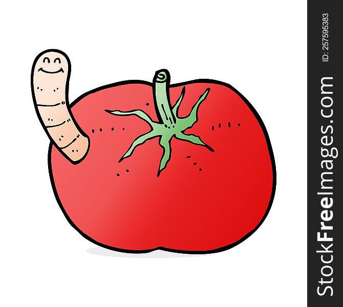 cartoon tomato with worm