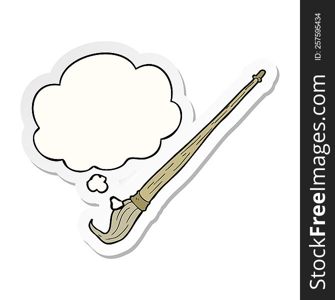 cartoon paint brush with thought bubble as a printed sticker