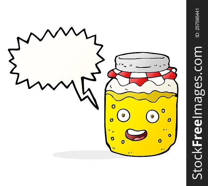 cartoon honey jar with speech bubble
