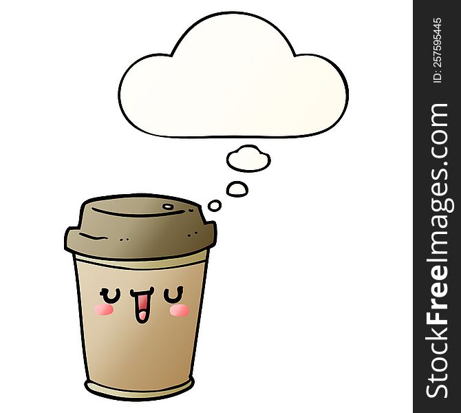 Cartoon Take Out Coffee And Thought Bubble In Smooth Gradient Style