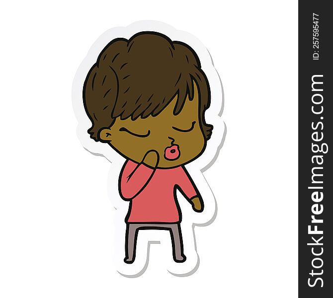 Sticker Of A Cartoon Woman With Eyes Shut