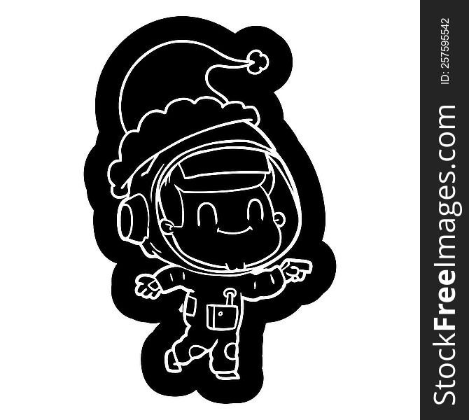 Happy Cartoon Icon Of A Astronaut Man Wearing Santa Hat