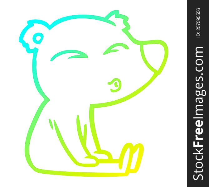 cold gradient line drawing of a cartoon whistling bear sitting