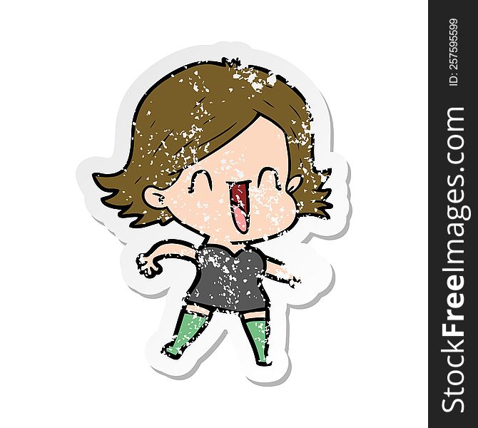 Distressed Sticker Of A Cartoon Laughing Woman Pointing