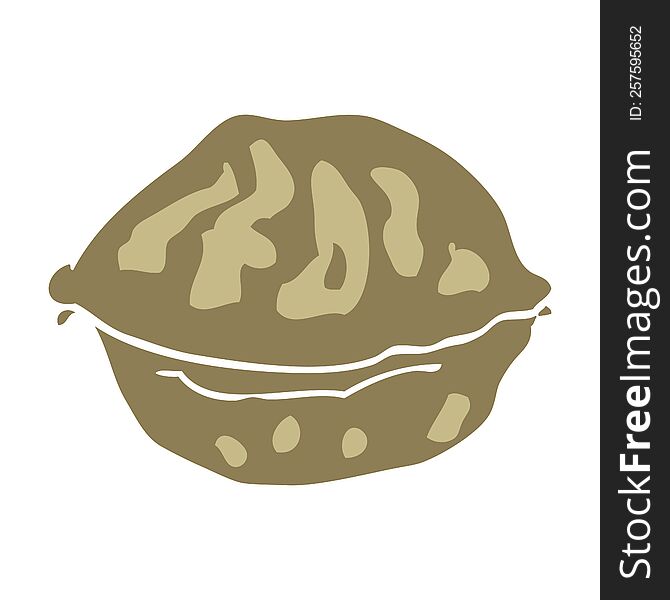 flat color illustration of walnut in shell. flat color illustration of walnut in shell