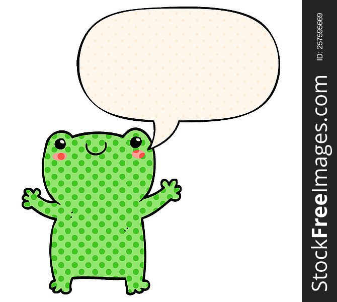 Cute Cartoon Frog And Speech Bubble In Comic Book Style
