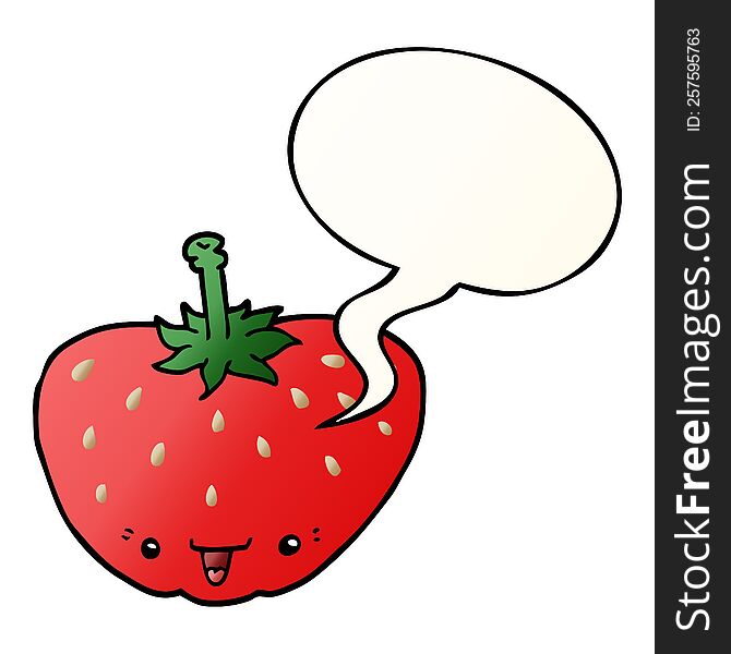 cartoon strawberry with speech bubble in smooth gradient style
