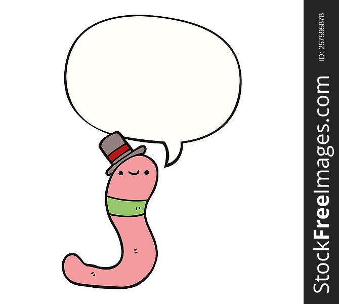 cute cartoon worm with speech bubble. cute cartoon worm with speech bubble