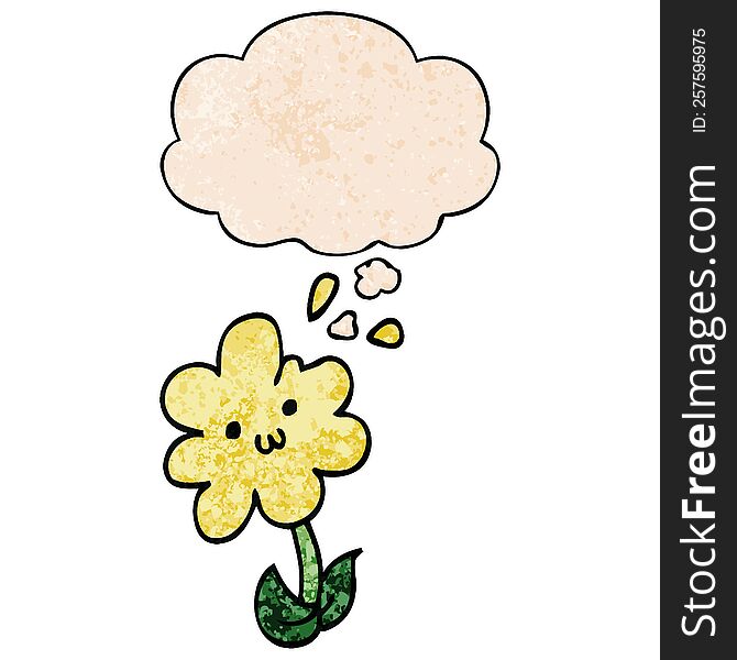 cartoon flower with thought bubble in grunge texture style. cartoon flower with thought bubble in grunge texture style