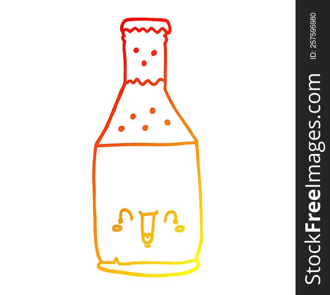 warm gradient line drawing of a cartoon beer bottle