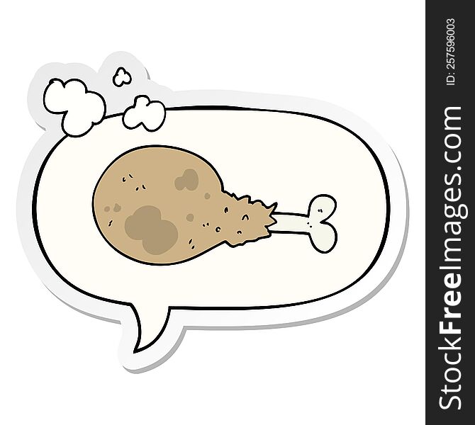 Cartoon Cooked Chicken Leg And Speech Bubble Sticker