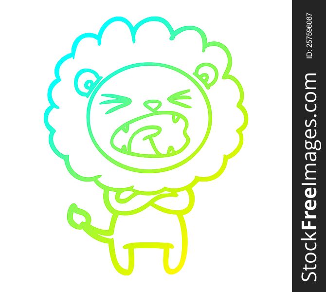 Cold Gradient Line Drawing Cartoon Angry Lion