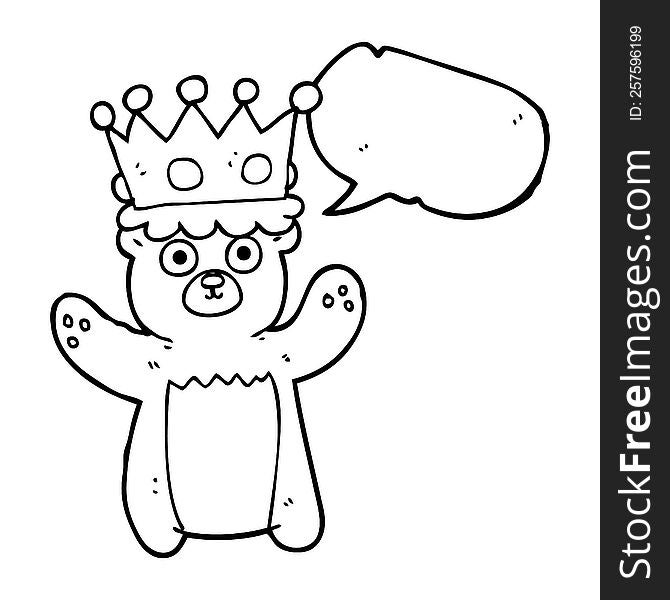freehand drawn speech bubble cartoon teddy bear wearing crown