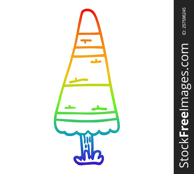 rainbow gradient line drawing of a cartoon christmas tree