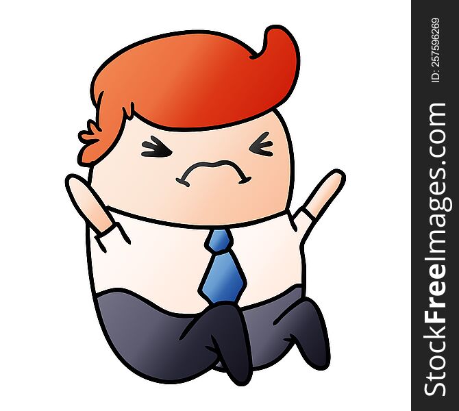 gradient cartoon illustration of an angry kawaii business man. gradient cartoon illustration of an angry kawaii business man