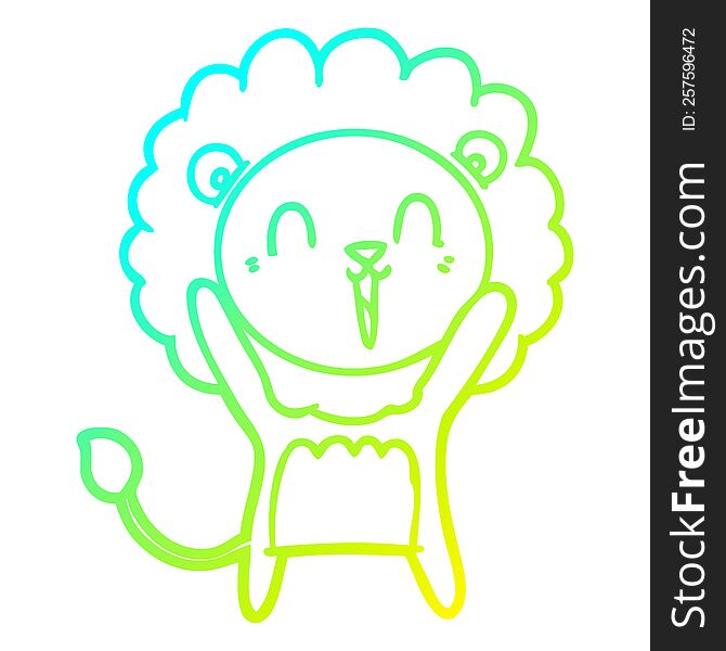 Cold Gradient Line Drawing Laughing Lion Cartoon