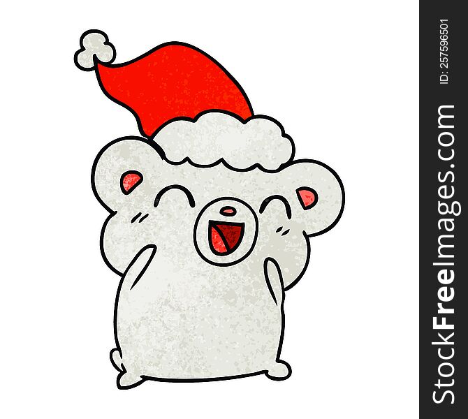 hand drawn christmas textured cartoon of kawaii polar bear