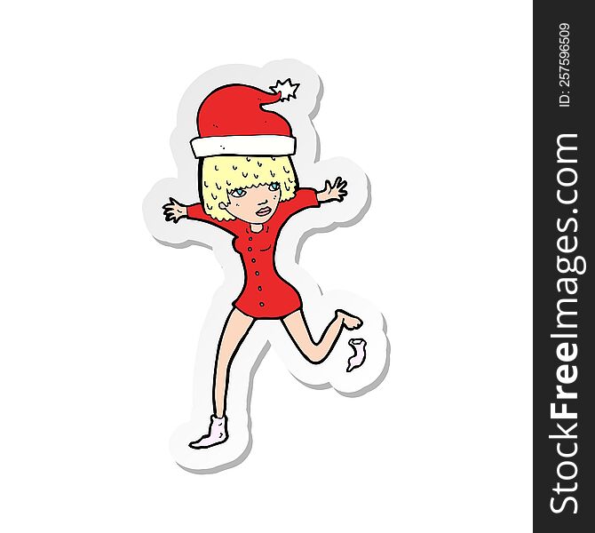 Sticker Of A Cartoon Woman Excited For Christmas