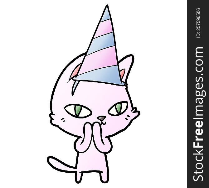cartoon cat wearing party hat. cartoon cat wearing party hat