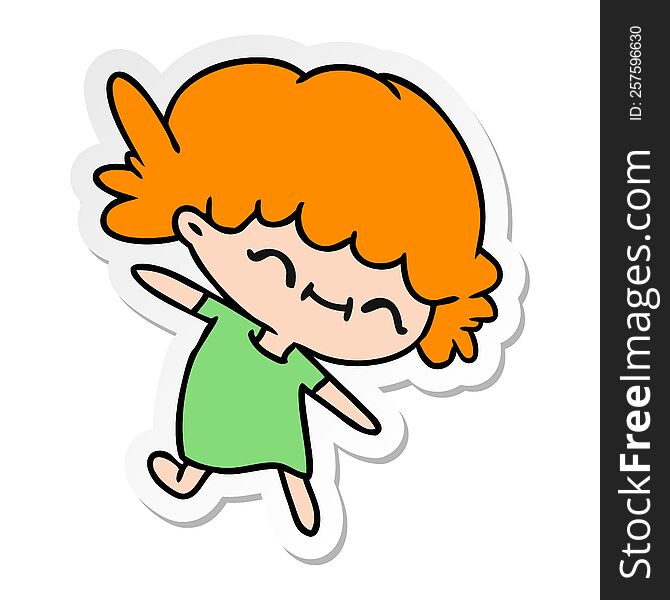freehand drawn sticker cartoon of cute kawaii girl