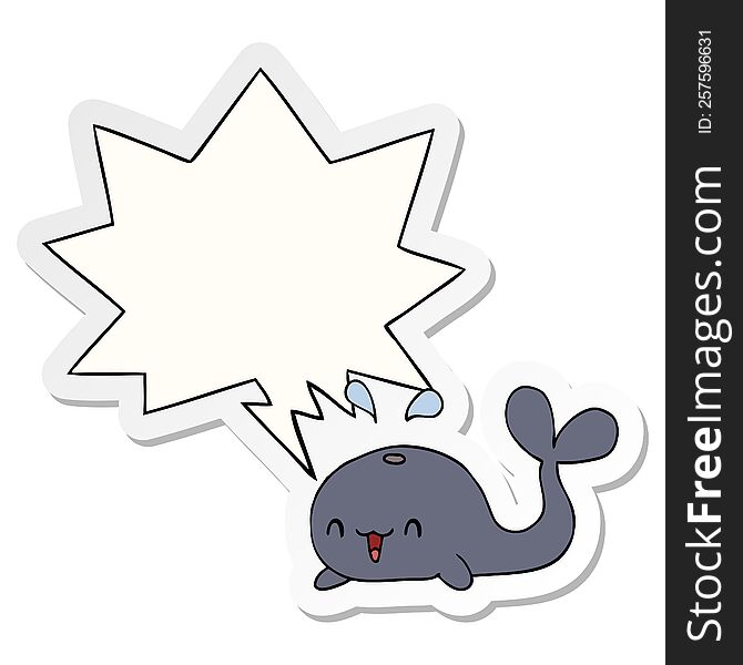 Cartoon Happy Whale And Speech Bubble Sticker