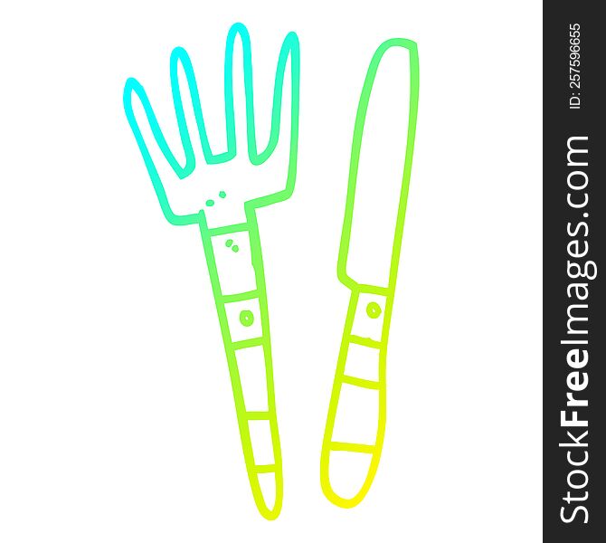 Cold Gradient Line Drawing Cartoon Knife And Fork