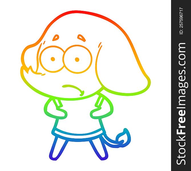 Rainbow Gradient Line Drawing Cartoon Unsure Elephant
