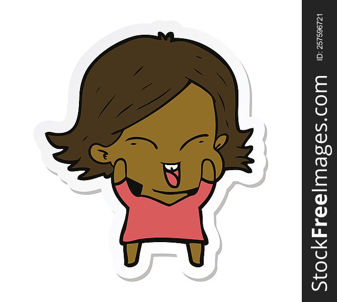 Sticker Of A Happy Cartoon Girl