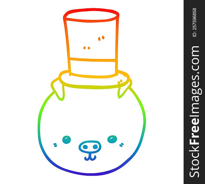 rainbow gradient line drawing cartoon pig wearing top hat