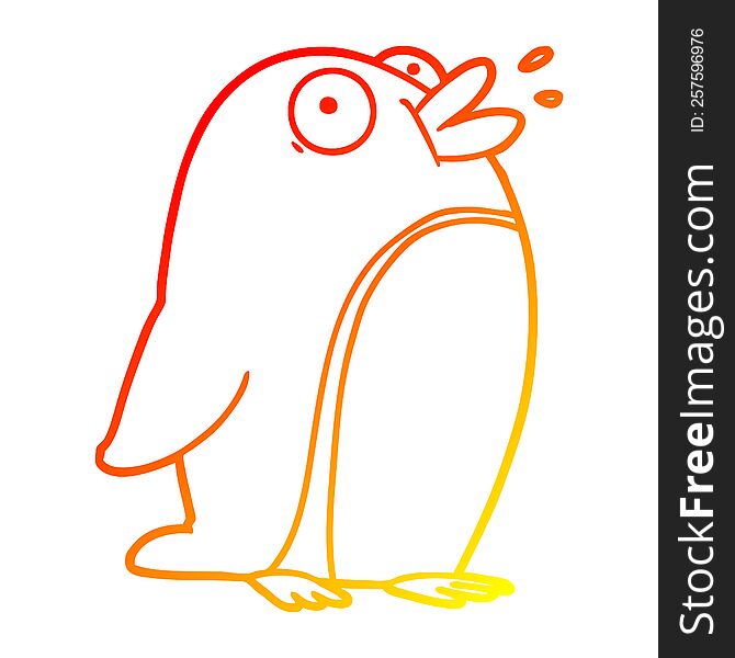 Warm Gradient Line Drawing Cartoon Penguin
