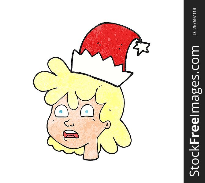 Textured Cartoon Woman Wearing Christmas Hat