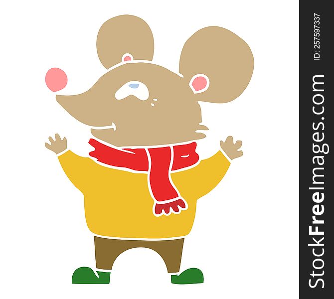flat color style cartoon mouse wearing scarf
