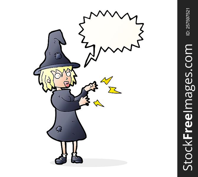 Cartoon Witch Casting Spell With Speech Bubble