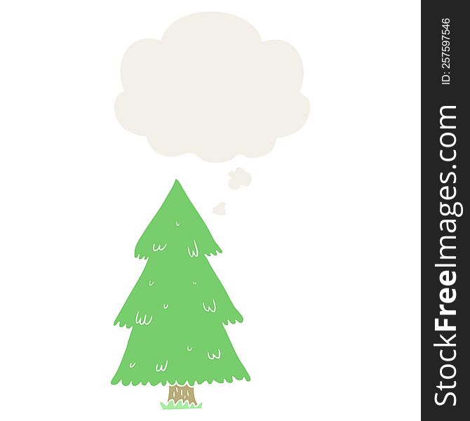 Cartoon Christmas Tree And Thought Bubble In Retro Style