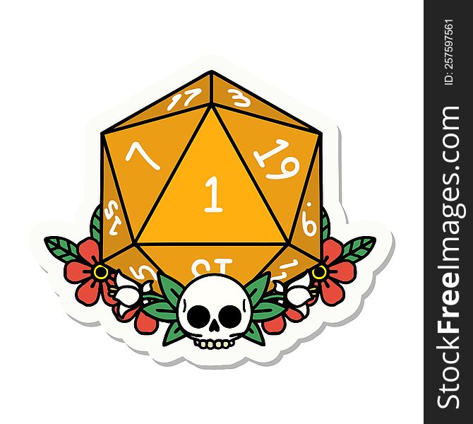 Natural One Dice Roll With Floral Elements Sticker