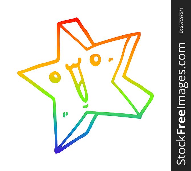 Rainbow Gradient Line Drawing Cartoon Happy Star