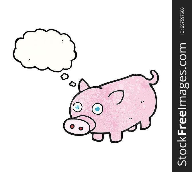 freehand drawn thought bubble textured cartoon piglet