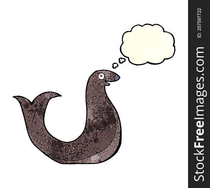 cartoon happy seal with thought bubble