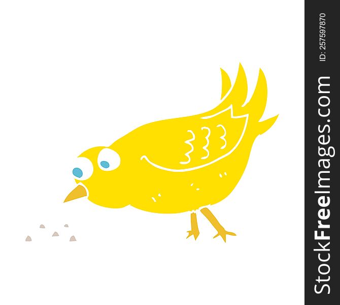 Flat Color Illustration Of A Cartoon Bird Pecking Seeds