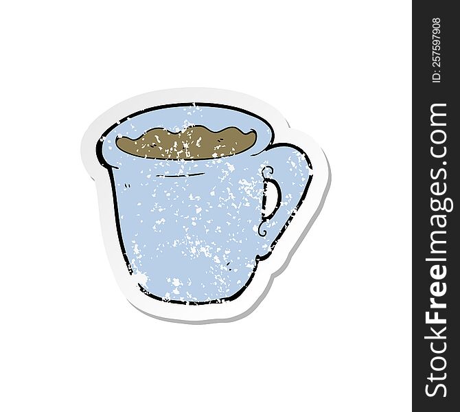 retro distressed sticker of a cartoon coffee mug