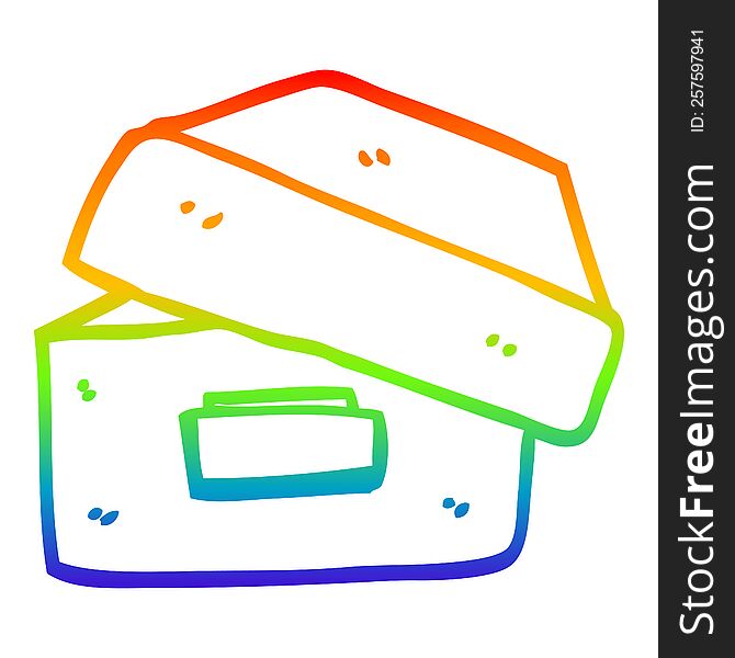 rainbow gradient line drawing of a cartoon old filing box