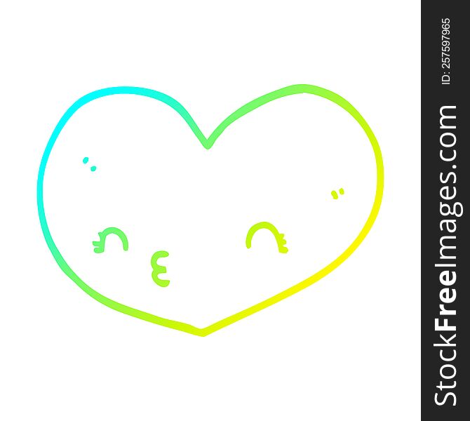 cold gradient line drawing of a cartoon love heart