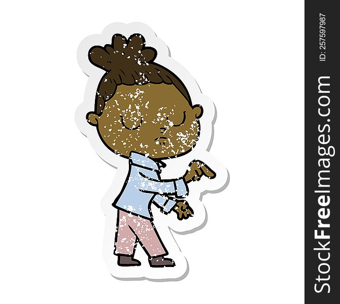 Distressed Sticker Of A Cartoon Calm Woman