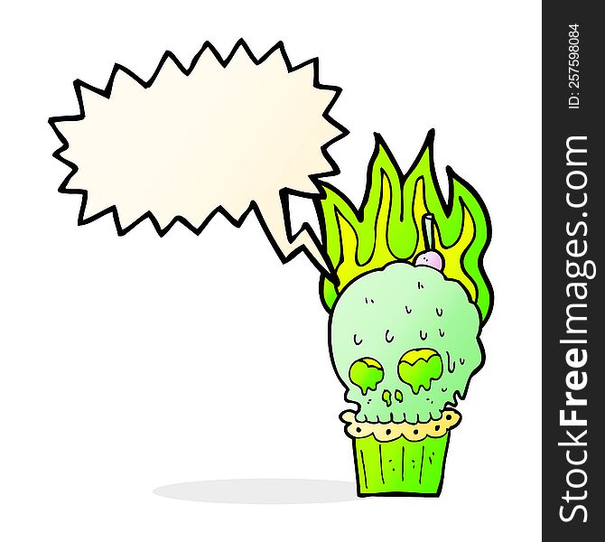 Cartoon Spooky Skull Cupcake With Speech Bubble