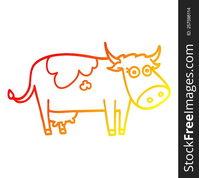 warm gradient line drawing of a cartoon farm cow