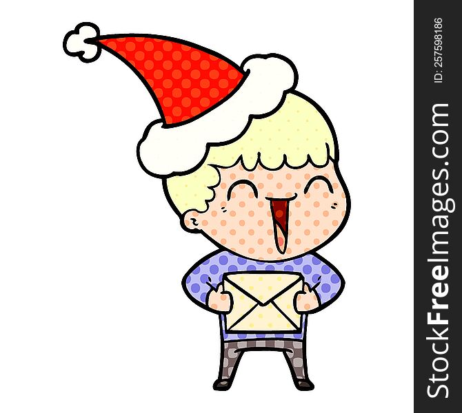 Comic Book Style Illustration Of A Happy Man Wearing Santa Hat