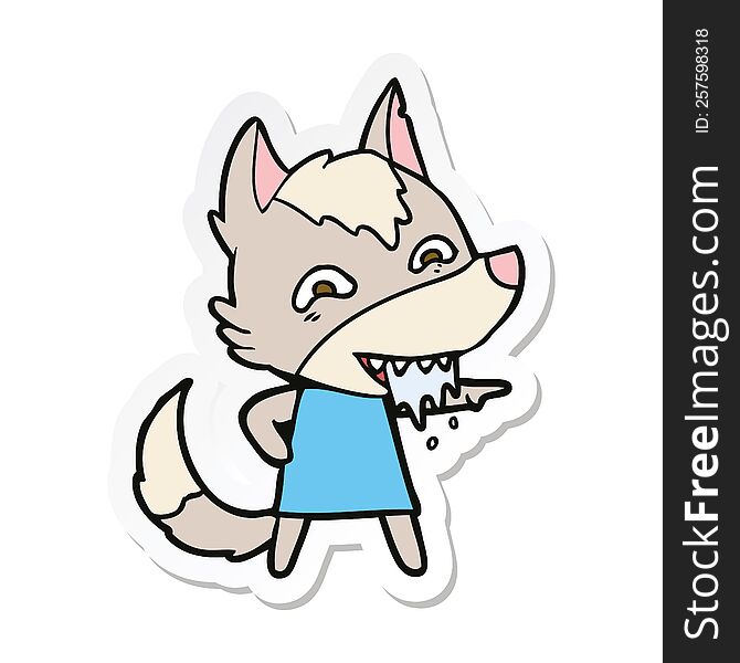 sticker of a cartoon hungry wolf