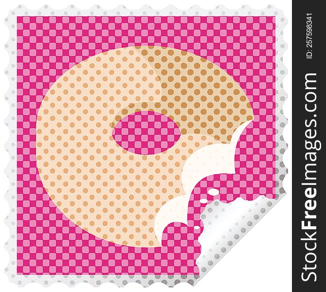 Bitten Donut Graphic Vector Illustration Square Sticker Stamp