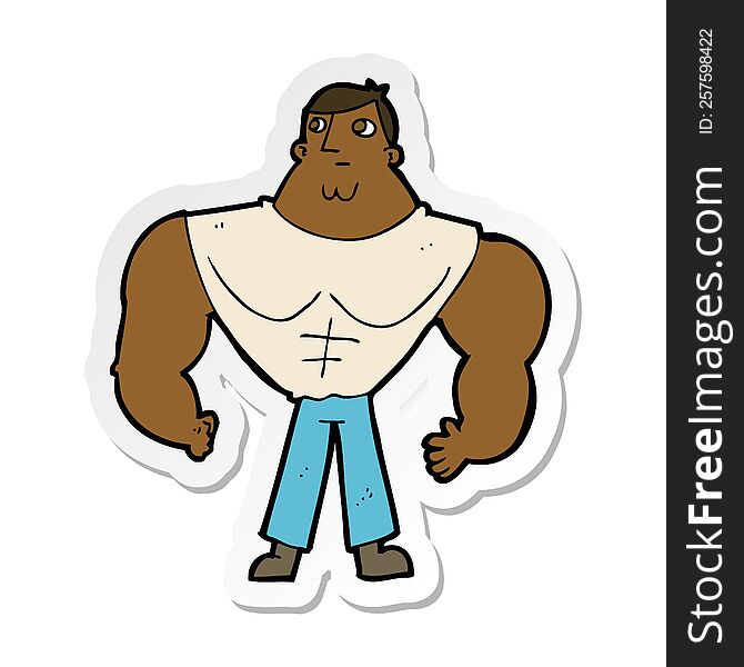 Sticker Of A Cartoon Body Builder